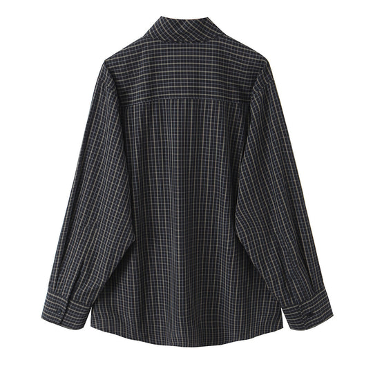 Damen Kariertes Blusenshirt mit Schluppe und weiter Passform Nord Taschen