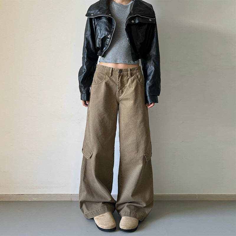 Damen Bodentiefe Utility-Palazzo-Hose aus schwerem Twill mit seitlichen Pattentaschen Nord Taschen