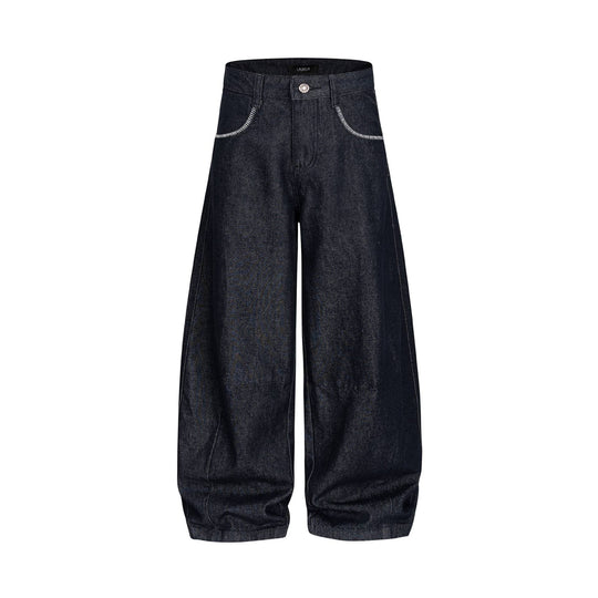Damen Weite Denim-Hose im Culotte-Style mit hohem Bund und elastischem Saum Nord Taschen