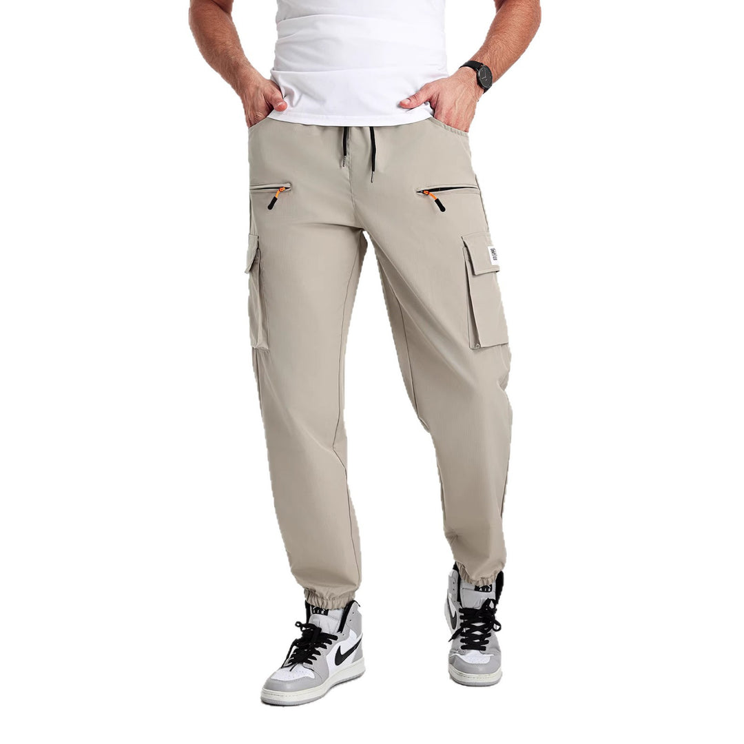 Herren konisch geschnittene Utility-Cargohose im Joggerstil mit Tunnelzugbund, Reißverschlusstaschen & elastischen Beinabschlüssen Nord Taschen