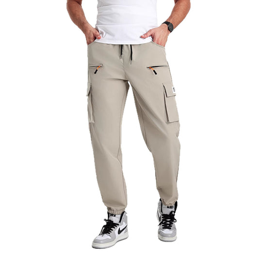 Herren konisch geschnittene Utility-Cargohose im Joggerstil mit Tunnelzugbund, Reißverschlusstaschen & elastischen Beinabschlüssen Nord Taschen