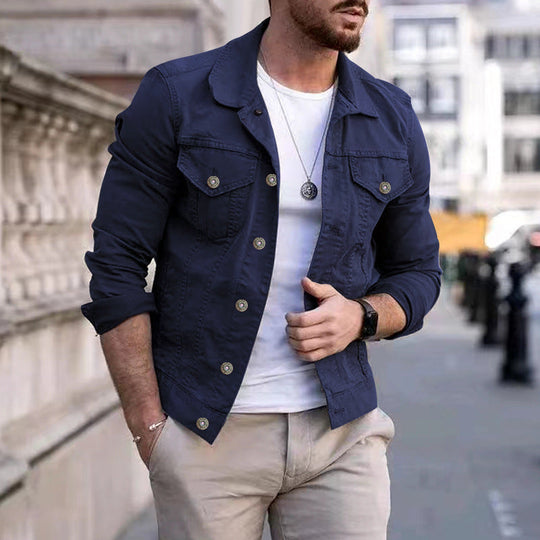 Herren nan taillierte Jeansjacke im Trucker-Stil mit Brusttaschen und Metallknöpfen Nord Taschen