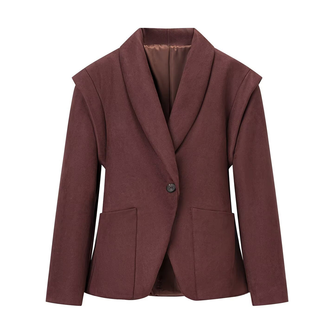 Damen Oversize-Veloursblazer mit Schalkragen, Ein-Knopf‑Verschluss und aufgesetzten Taschen Nord Taschen