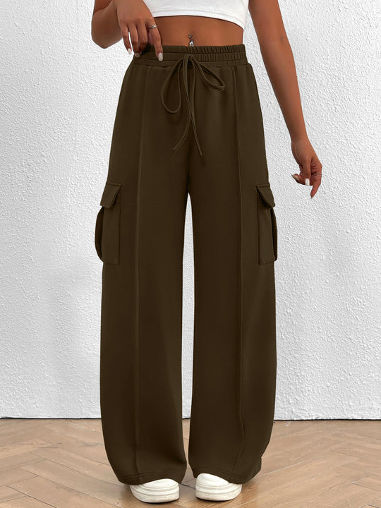 Damen Weite Cargo-Loungehose mit Tunnelzugbund und aufgesetzten Pattentaschen Nord Taschen