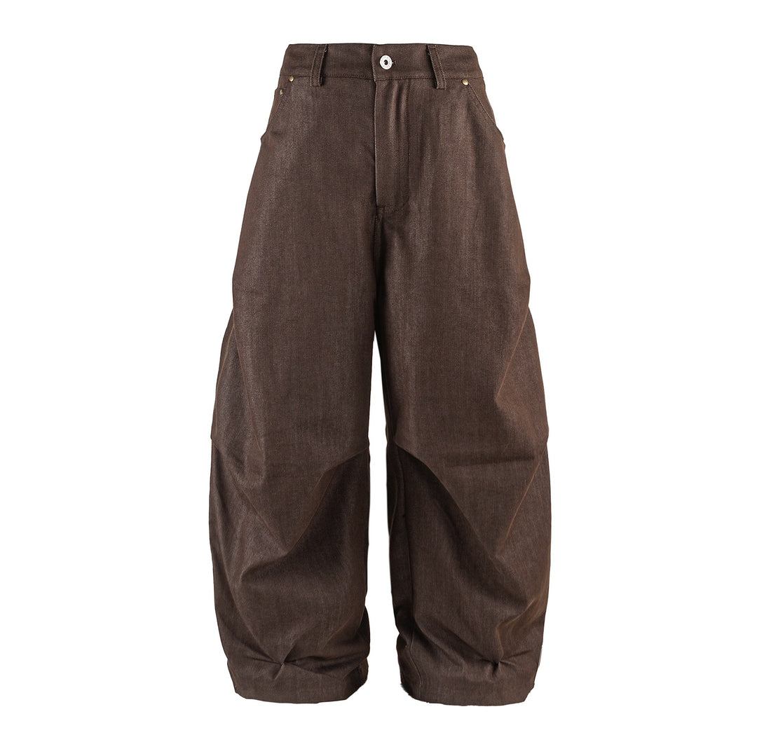 Damen Weite Cropped‑Hose mit hoher Taille, Krempelbund und markanten Kniefalten Nord Taschen