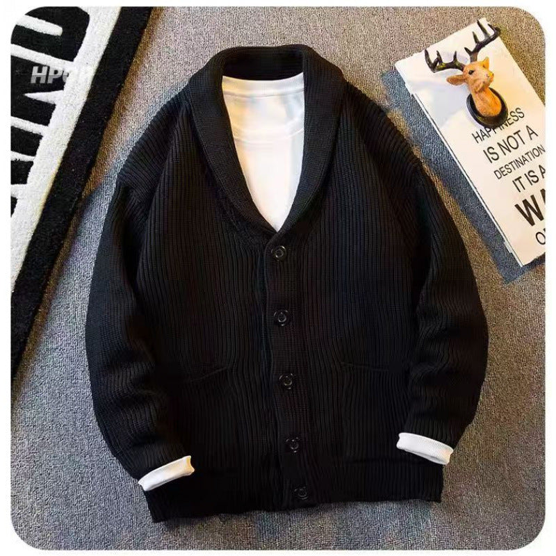 Herren Schalkragen-Cardigan aus grobem Rippstrick mit Taschen & Knopfleiste Nord Taschen