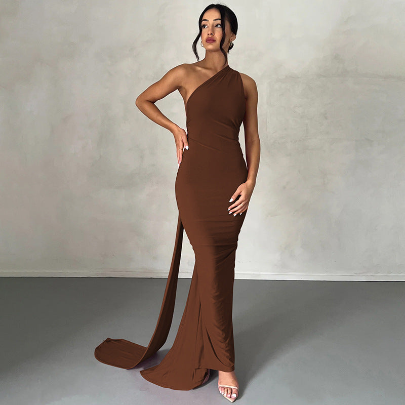 Damen Elegantes One-Shoulder Abendkleid Nord Taschen