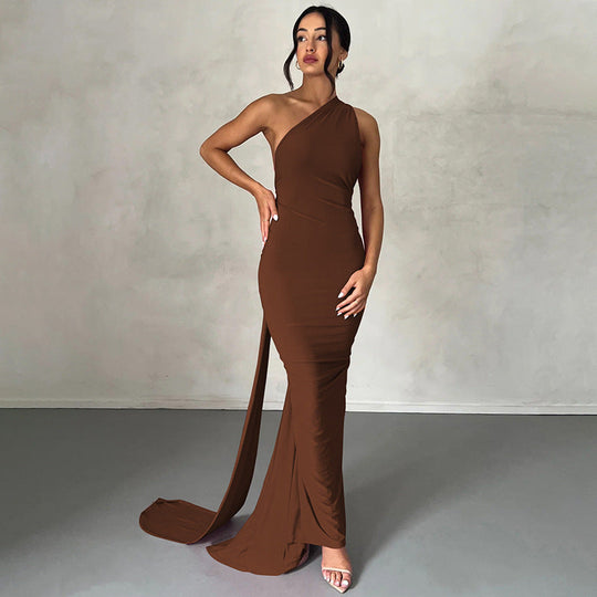 Damen Elegantes One-Shoulder Abendkleid Nord Taschen