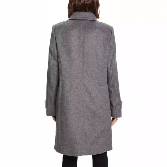 Damen Midilanger Doppelreihiger Marineinspirierter Wollmix-Peacoat mit Pattentaschen Nord Taschen