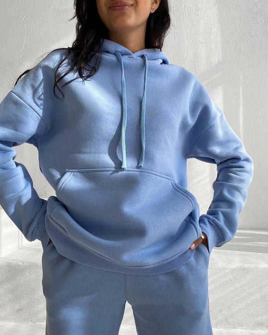 Damen Oversize Loungewear-Set aus weichem Baumwollmischfleece mit Kapuzenpullover und schmal zulaufender Jogginghose Nord Taschen