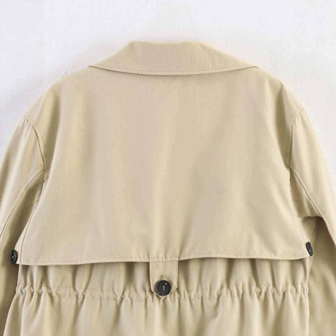 Damen Kurzjacke im Trenchstil mit Tunnelzugtaillierung und Karofutter Nord Taschen