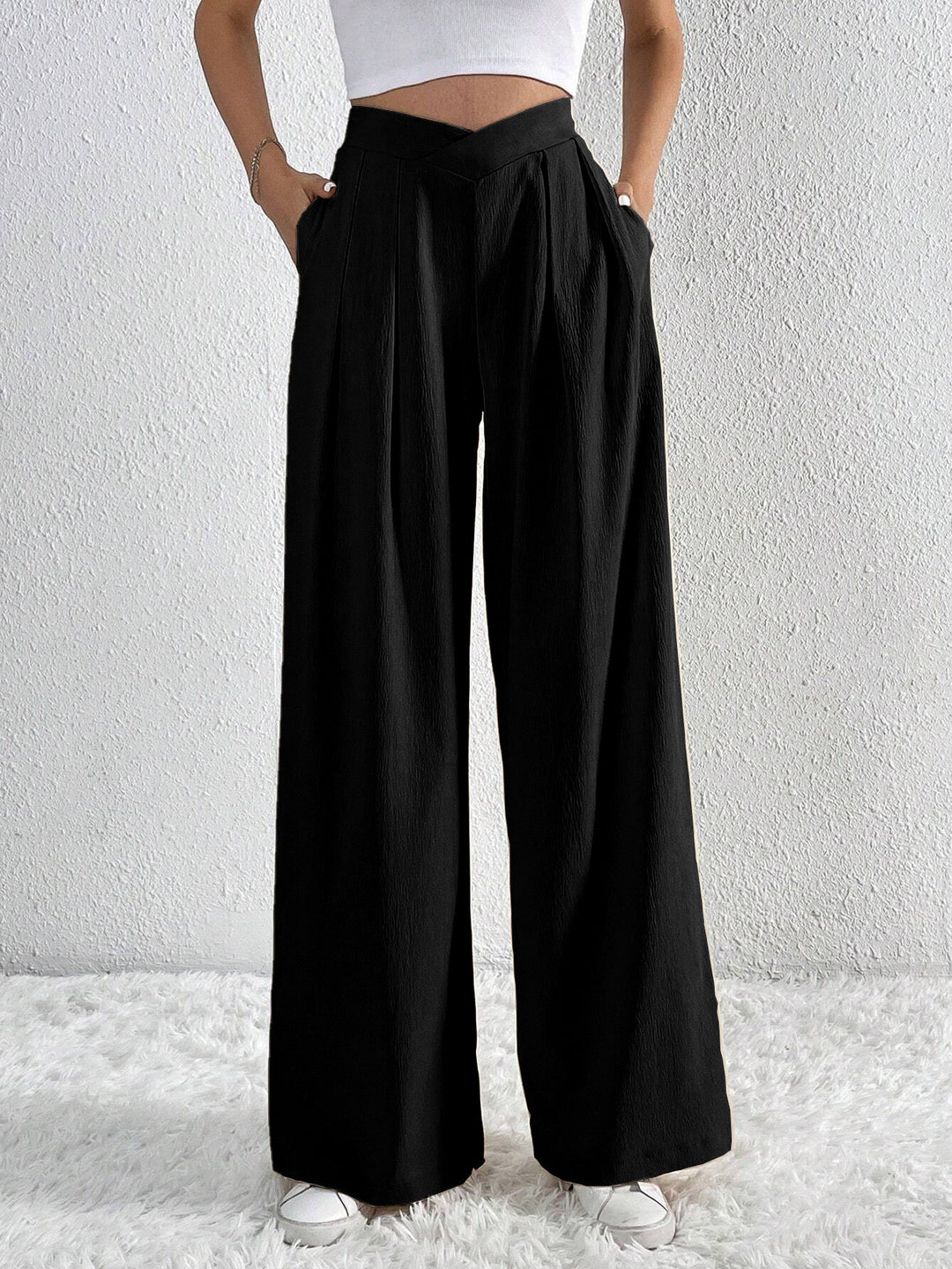 Damen hohe Bund Culotte-Hose mit Faltenlegung und weitem Bein Nord Taschen