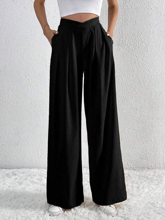 Damen hohe Bund Culotte-Hose mit Faltenlegung und weitem Bein Nord Taschen