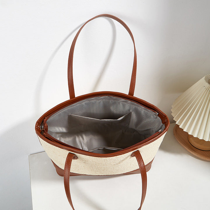 Damen Einkaufstasche aus strapazierfähigem, geflochtenem Material mit eleganten Lederakzenten Nord Taschen