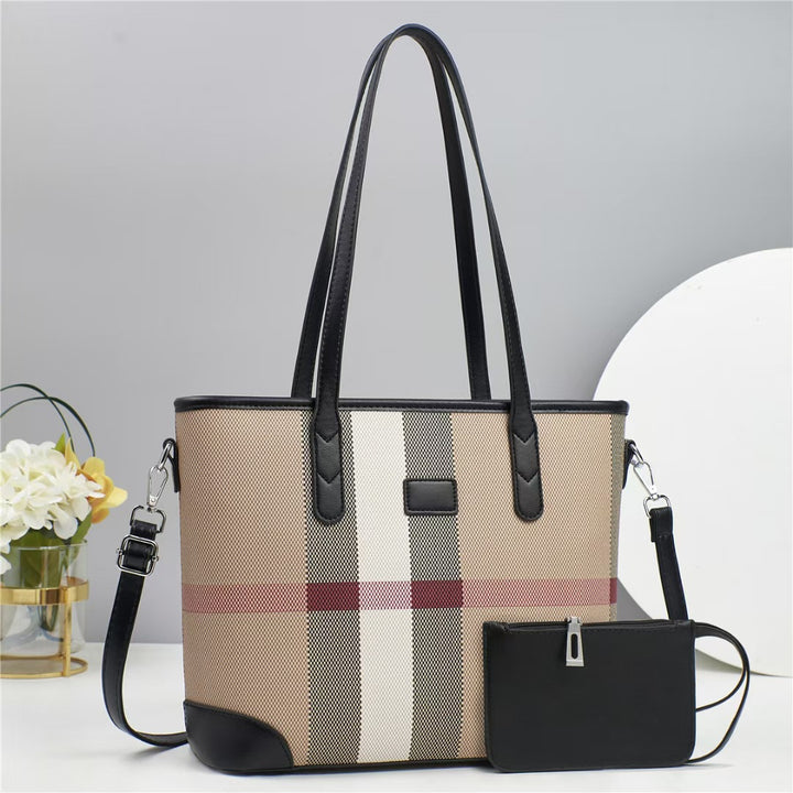 Damen Shopper-Tasche mit eleganten Streifen und praktischer Mini-Clutch Nord Taschen
