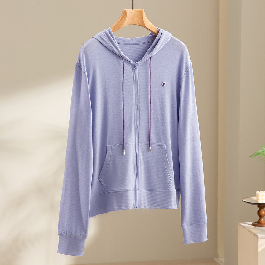 Damen leichte Kapuzen-Sweatjacke aus Slub-Jersey mit durchgehendem Reißverschluss und Kängurutaschen Nord Taschen