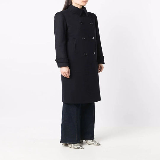 Damen Figurnaher Zweireihiger Wollmix-Longcoat mit fallendem Revers Nord Taschen