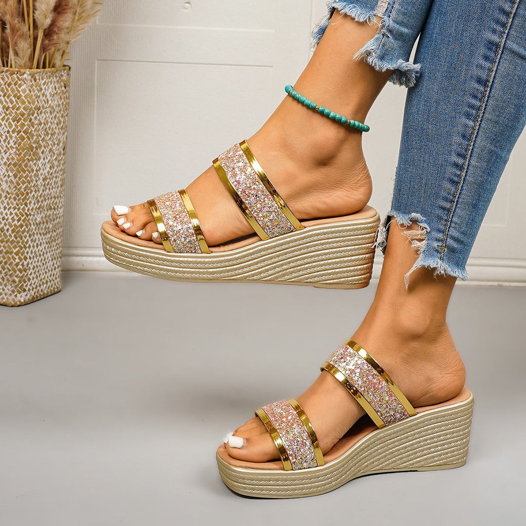 Damen Wedge-Sandalen mit funkelndem Glitter-Design und elegantem Riemensystem Nord Taschen