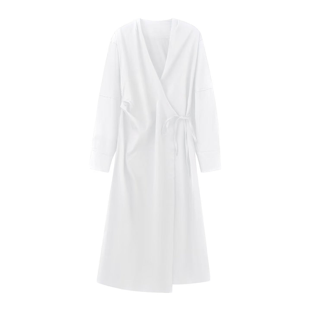 Damen Wickel‑Midikleid mit V‑Ausschnitt und Bindegürtel Nord Taschen