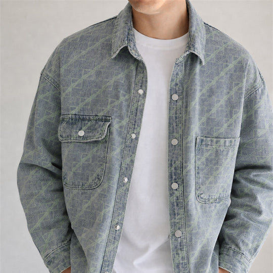 Herren Monogramm-Jeanshemdjacke im Oversize mit Druckknöpfen und aufgesetzten Brusttaschen Nord Taschen