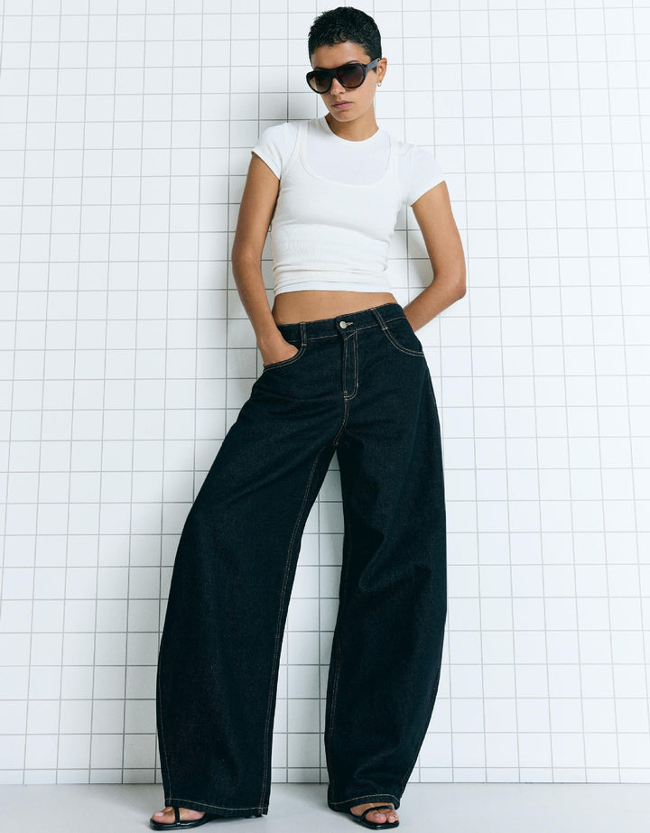 Damen hohe Taillenweite Palazzo-Denim mit weitem Bein und cleanem Five-Pocket-Design Nord Taschen