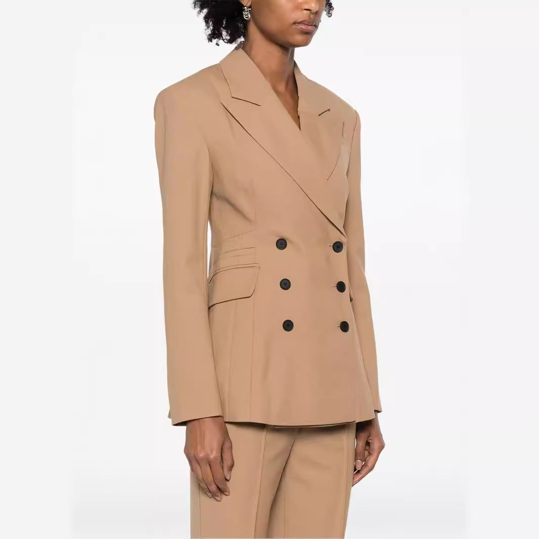 Damen Zweiteiliges tailliertes Doppelreihiges Blazer‑Hosenanzug mit ausgestellter Palazzohose Nord Taschen