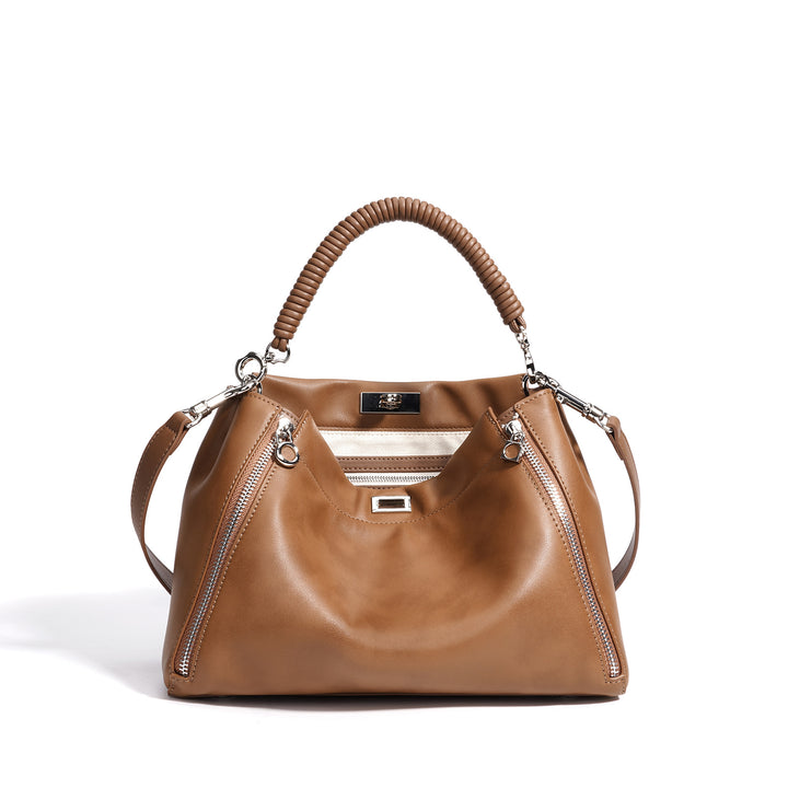 Damen elegante Lederhandtasche mit strukturierten Akzenten Nord Taschen