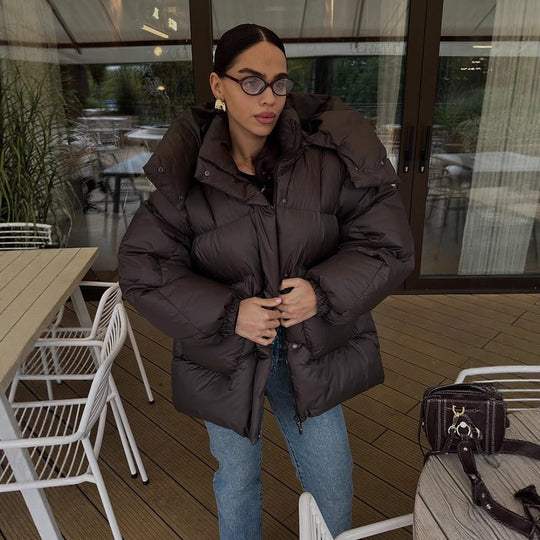 Damen Oversize Steppjacke mit hohem Schalkragen und wattierter Füllung Nord Taschen