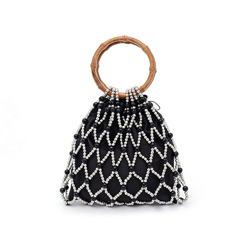 Damen Handtasche mit stilvollem Perlen-Design und nachhaltigem Bamboo-Griff Nord Taschen