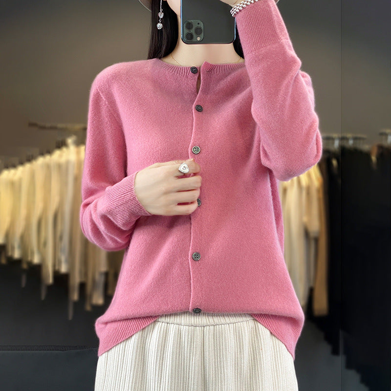 Damen Leichter Feinstrick-Cardigan mit Kaschmir‑Optik, Rundhalsausschnitt und verdeckter Knopfleiste Nord Taschen