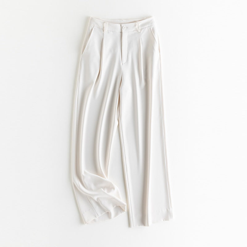 Damen Weite Hochtaillierte Satinhose mit Bundfalten und Eingrifftaschen Nord Taschen