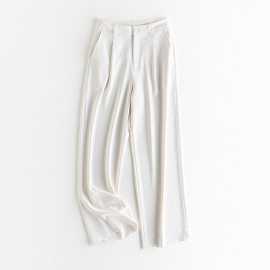 Damen Weite Hochtaillierte Satinhose mit Bundfalten und Eingrifftaschen Nord Taschen