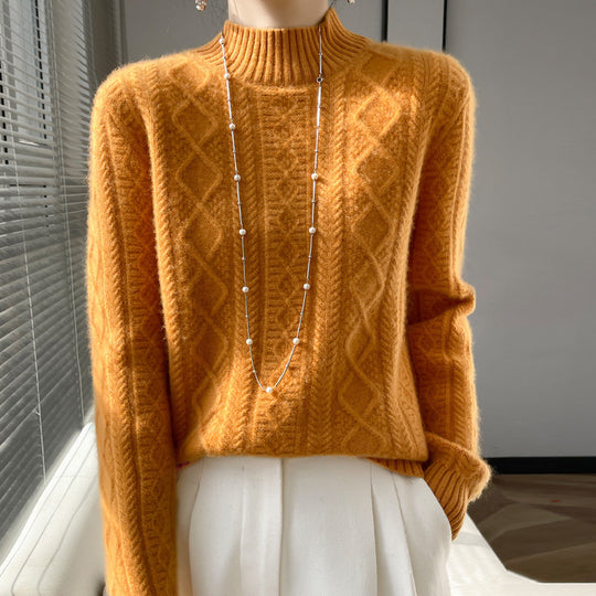 Damen Zopfmuster-Mockneckpullover mit feinem Ajour‑Detail und flauschiger Kaschmir‑Optik Nord Taschen