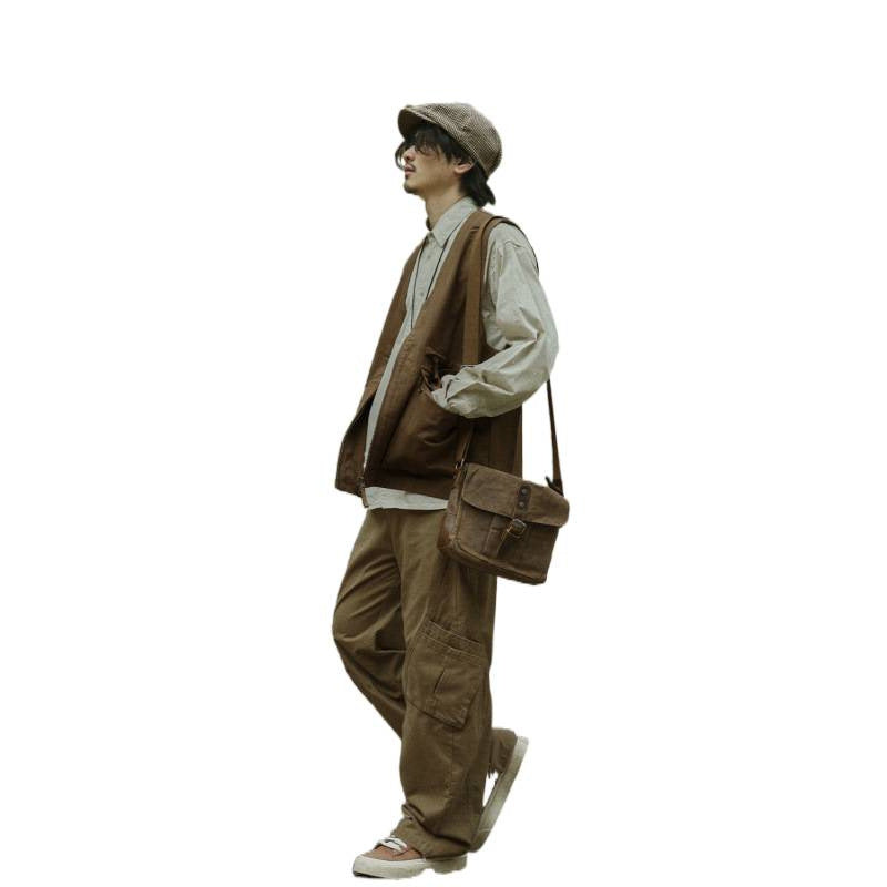 Herren Multifunktionale Canvas-Utility-Weste mit Fronttaschen und Reißverschluss Nord Taschen