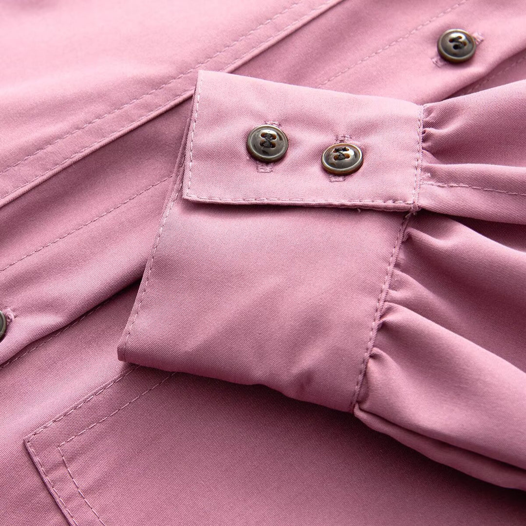 Damen Oversized Utility-Hemdbluse mit überschnittener Schulter, Pattentaschen und Stehkragen Nord Taschen
