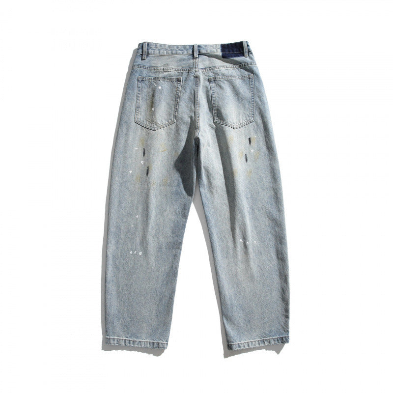 Herren Weitgeschnittene Vintage-Denimhose mit Used-Effekt, Paint-Splatter und Distressed-Details Nord Taschen