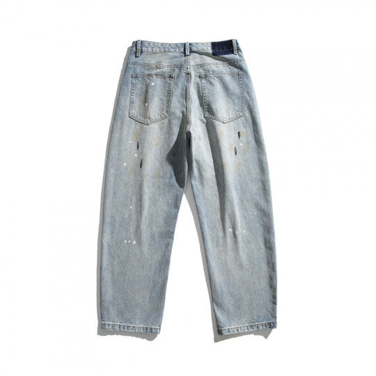 Herren Weitgeschnittene Vintage-Denimhose mit Used-Effekt, Paint-Splatter und Distressed-Details Nord Taschen