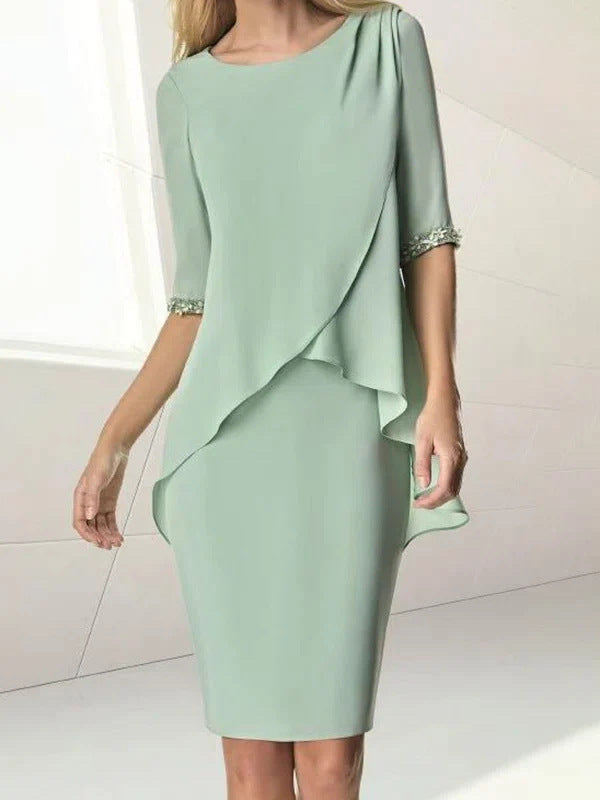 Damen Elegantes Wickelkleid mit Schwingendem Saum und Spitze Nord Taschen