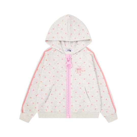 Damen Kapuzen-Sweatjacke mit Sternen-Allover, breitem Kontrastreißverschluss und seitlichen Streifen Nord Taschen