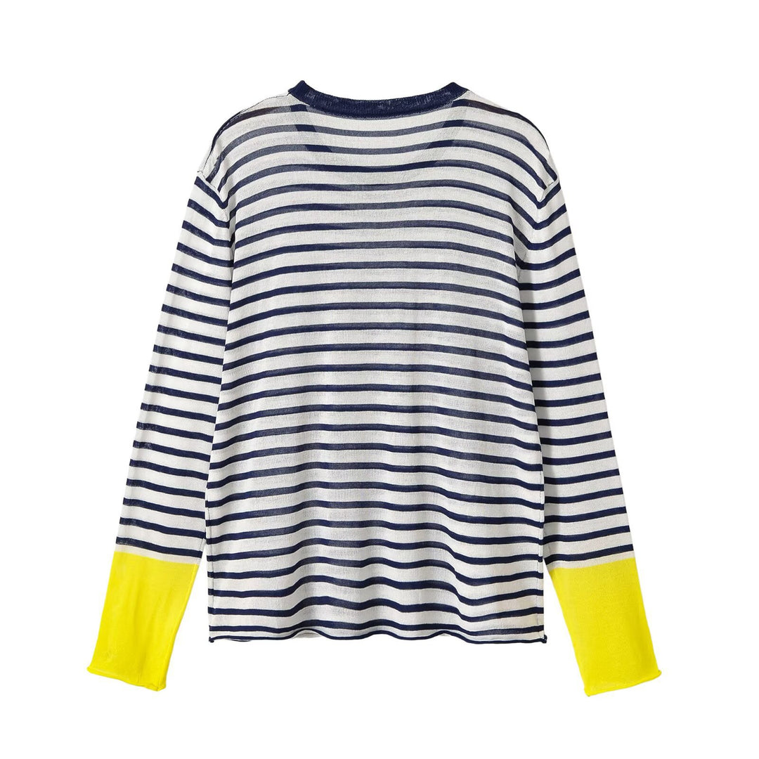 Damen Feinstrick-Longsleeve mit maritimen Querstreifen und kontrastierten Ärmeln Nord Taschen