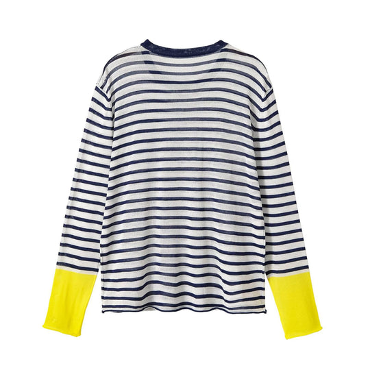 Damen Feinstrick-Longsleeve mit maritimen Querstreifen und kontrastierten Ärmeln Nord Taschen