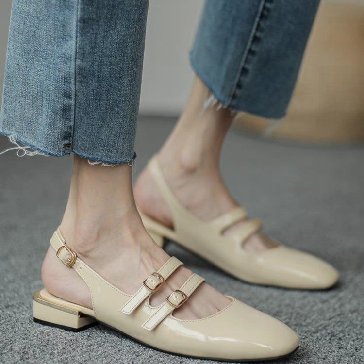 Damen Sling-Ballerinas mit doppeltem Riemchen und komfortablem Blockabsatz
