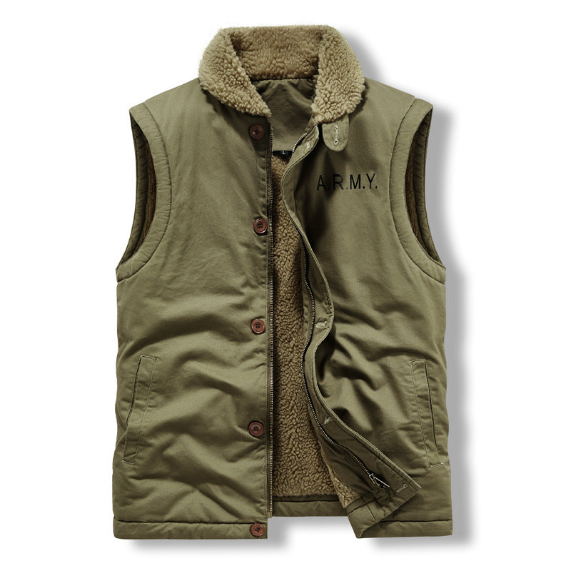 Herren Ärmellose Thermo-Weste im Military‑Style mit Teddyfutter und Stehkragen Nord Taschen