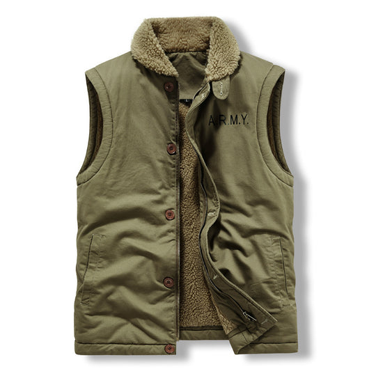 Herren Ärmellose Thermo-Weste im Military‑Style mit Teddyfutter und Stehkragen Nord Taschen