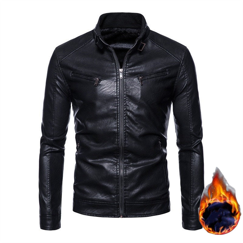 Herren Slim-Fit Kunstleder-Bikerjacke mit Stehkragen, Reißverschlusstaschen und weichem Innenfutter Nord Taschen