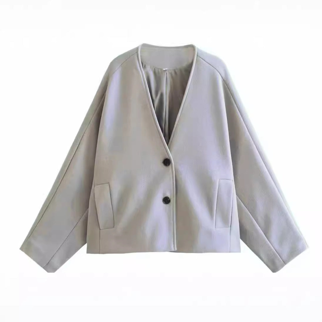 Damen Oversize‑Kurzjacke aus Wollmix mit kastiger Silhouette und Ballonärmeln Nord Taschen