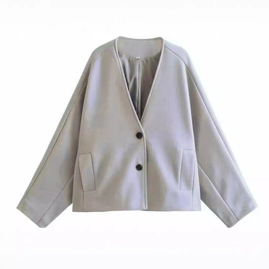 Damen Oversize‑Kurzjacke aus Wollmix mit kastiger Silhouette und Ballonärmeln Nord Taschen