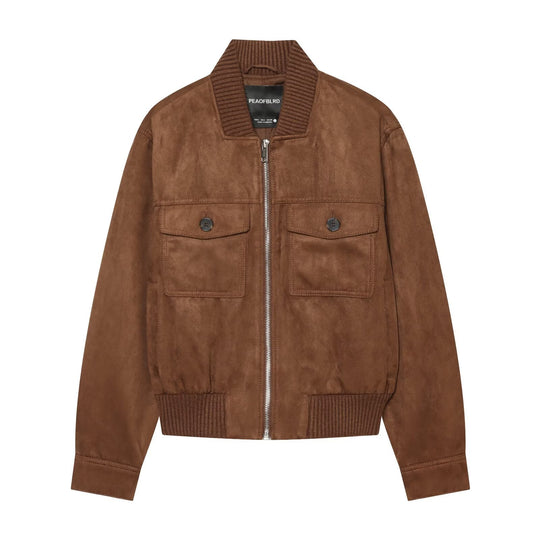 Damen Veloursleder‑Optik Bomberjacke mit Rippsaum, Brusttaschen und durchgehendem Reißverschluss Nord Taschen