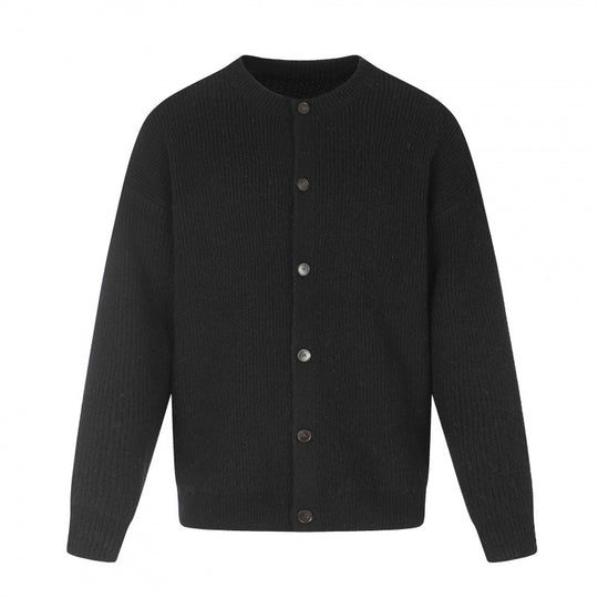 Unisex Boxy-Strickjacke mit Rundhalsausschnitt, durchgehender Knopfleiste und feiner Waffelstruktur Nord Taschen