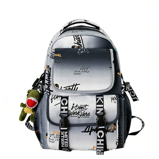 Damen Rucksack mit kreativem Graffiti-Design und charmantem Plüschanhänger Nord Taschen